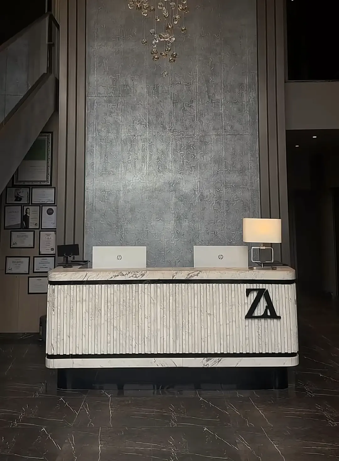 Reception · under the chandelier